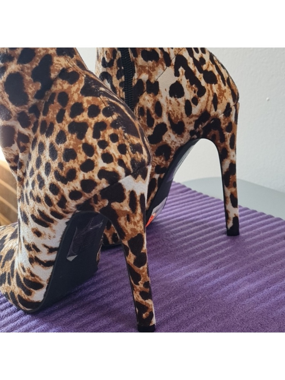 So Me Leopard Print Pointed Toe Stiletto Ankle Boots - Brown/Black/Cream - Picture 7 of 10